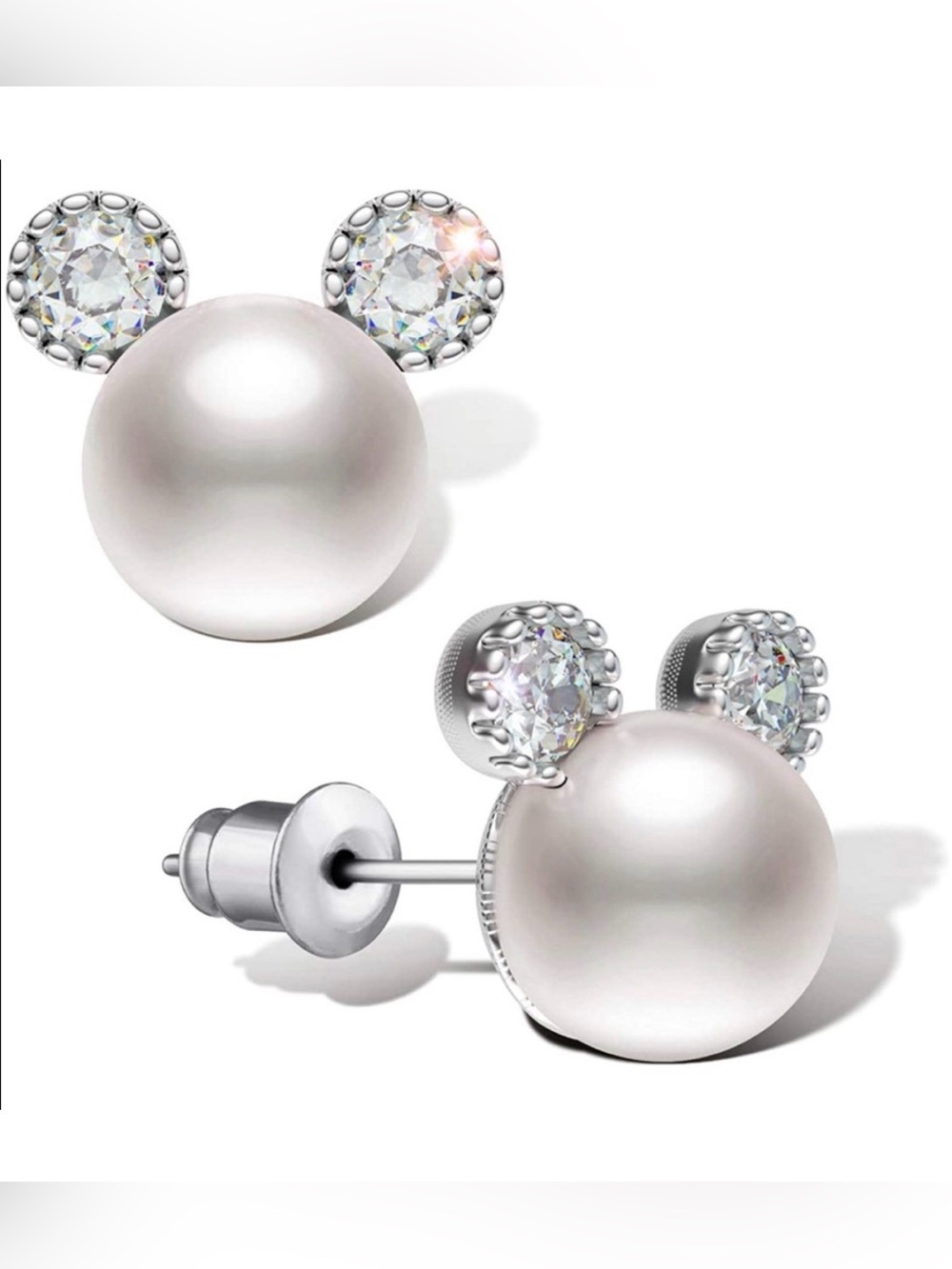 Pearl and Crystal Mouse Stud Earrings for Kids -